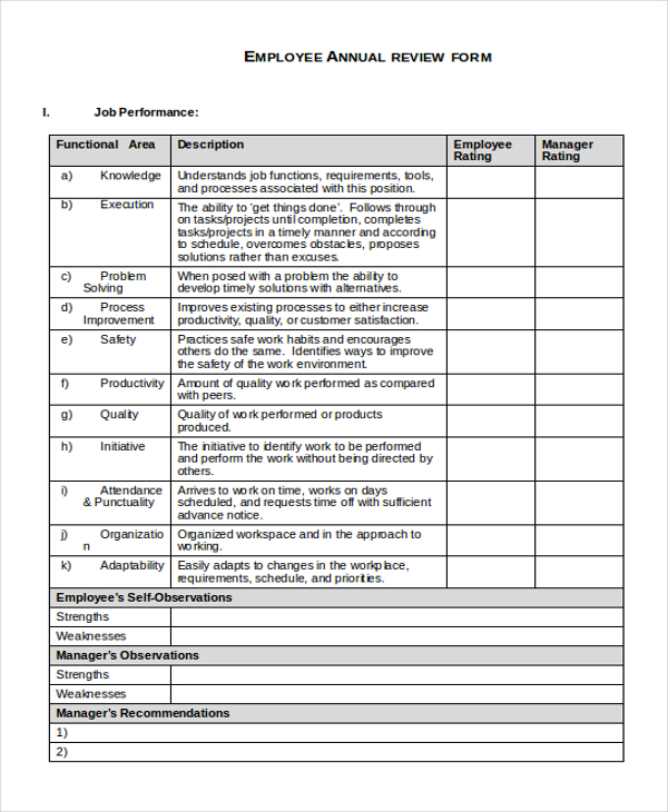 employee annual review form