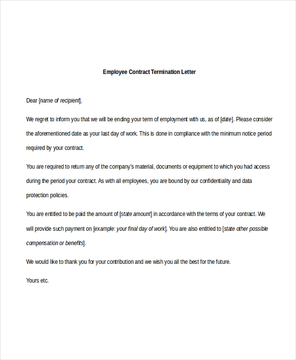 Letter Of Termination To Employee from images.sampleforms.com