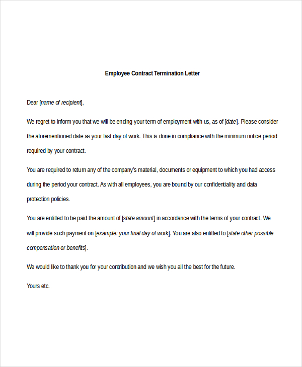 FREE 9+ Sample Employee Termination Letters in PDF | MS Word