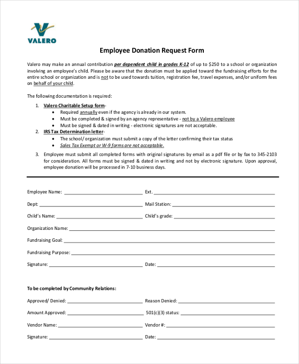 employee donation request form
