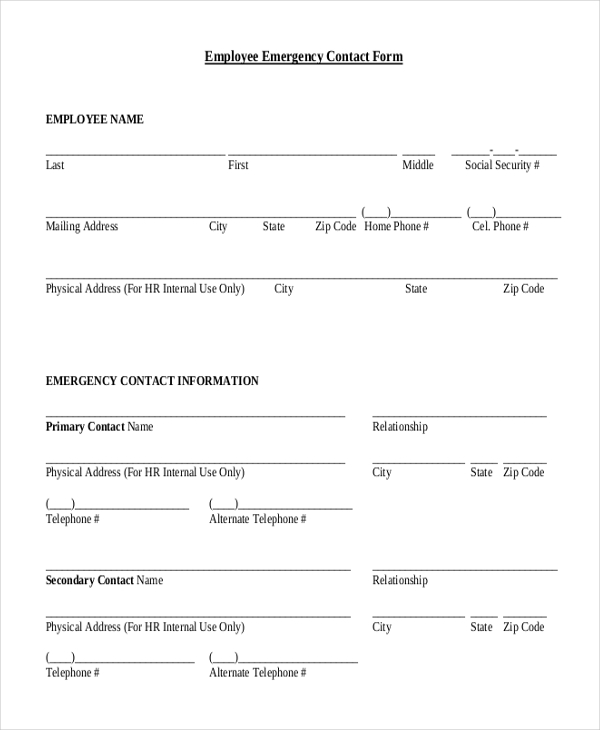 FREE 12+ Sample Emergency Contact Forms in PDF | MS Word | Excel