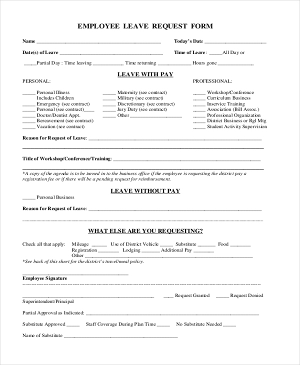 FREE 14+ Leave Request Form Samples, PDF, MS Word, Google Docs, Excel