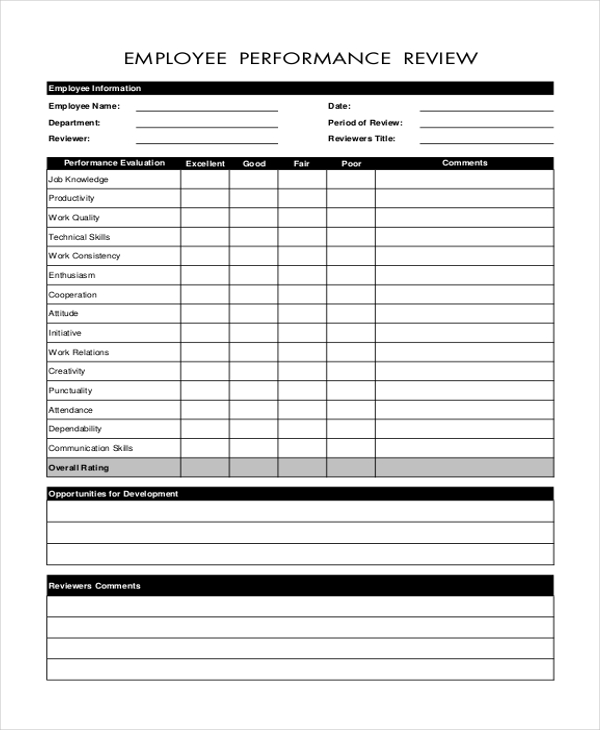 FREE 11+ Sample Employee Review Forms in PDF | MS Word | Excel