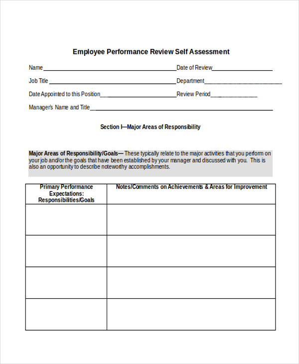 employee performance review self assessment