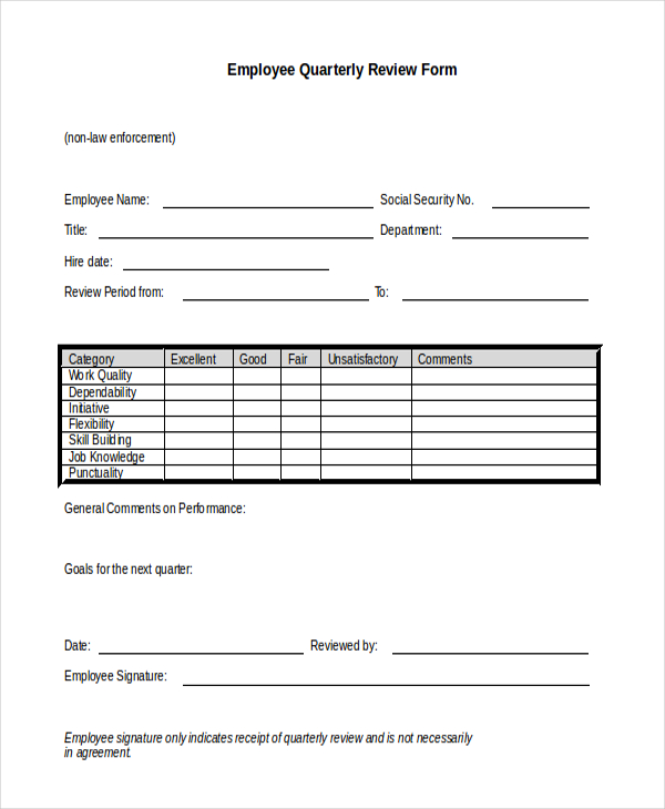 employee quarterly review form
