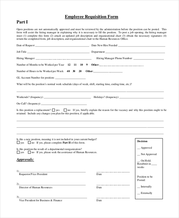 employee requisition form sample