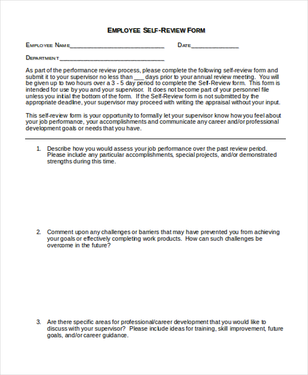 employee self review form