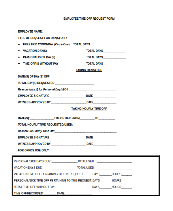Pdf Printable Time Off Request Form Printable Forms Free Online