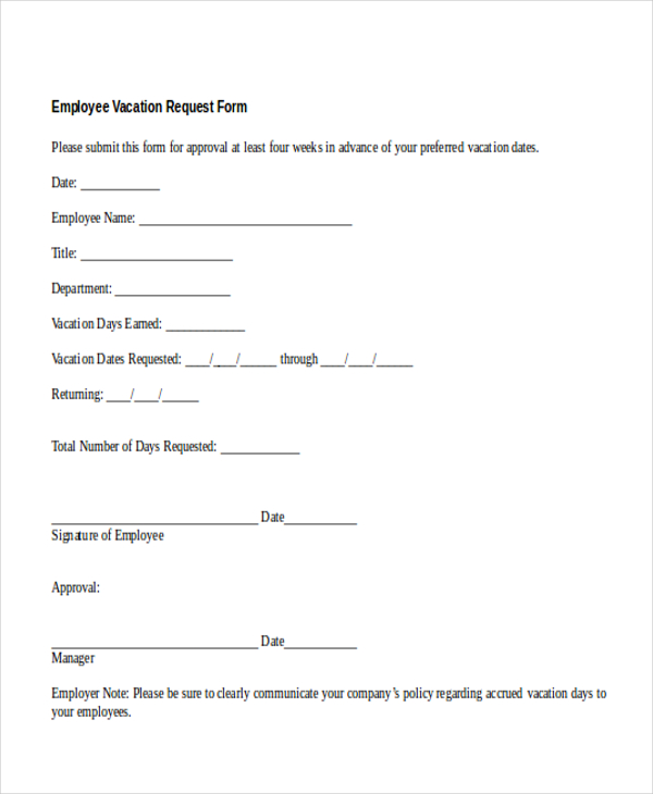 FREE Sample Vacation Request Forms In PDF MS Word Excel
