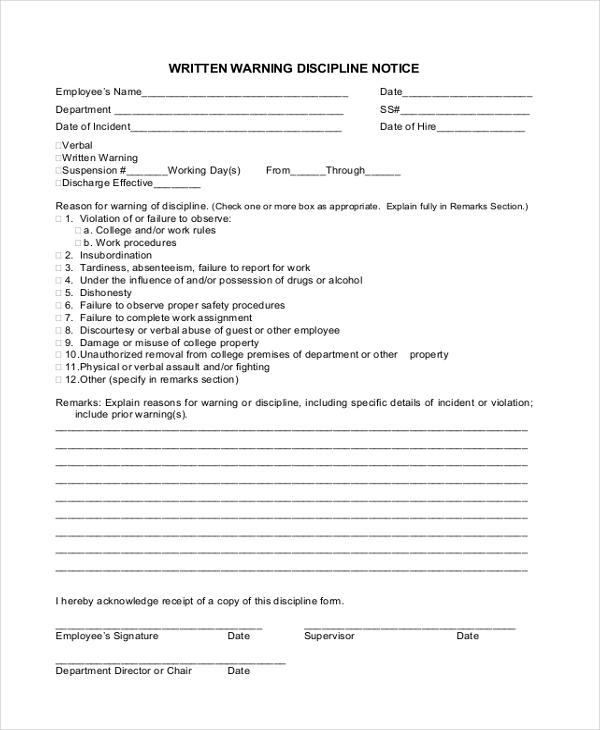 employee write up form pdf