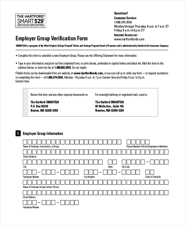 employer group verification form