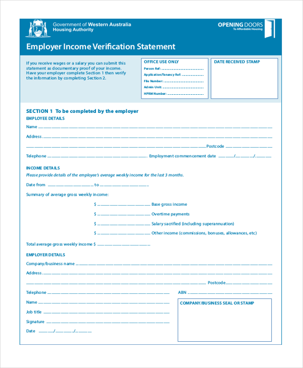 employer income verification form