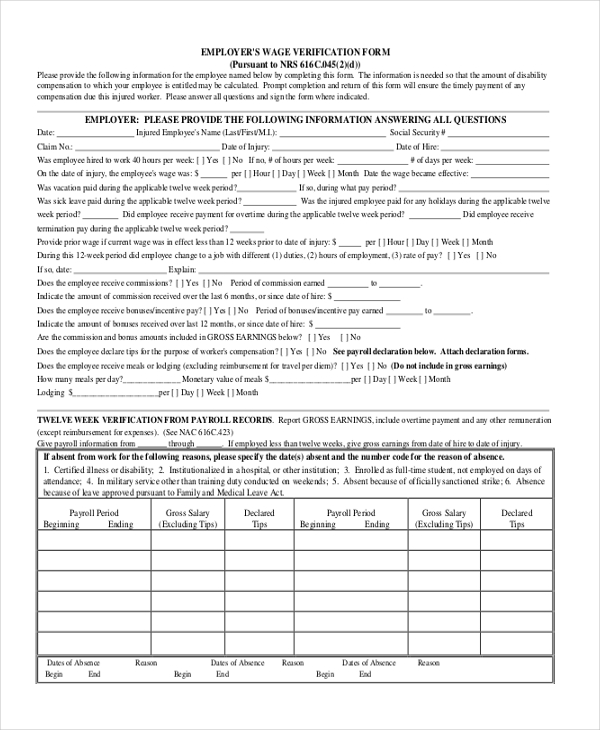 Wage Form.pdf FREE 10+ Sample Employer Verification Forms in PDF | MS Word