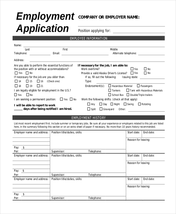Printable Employment Forms Free Printable Forms Free Online