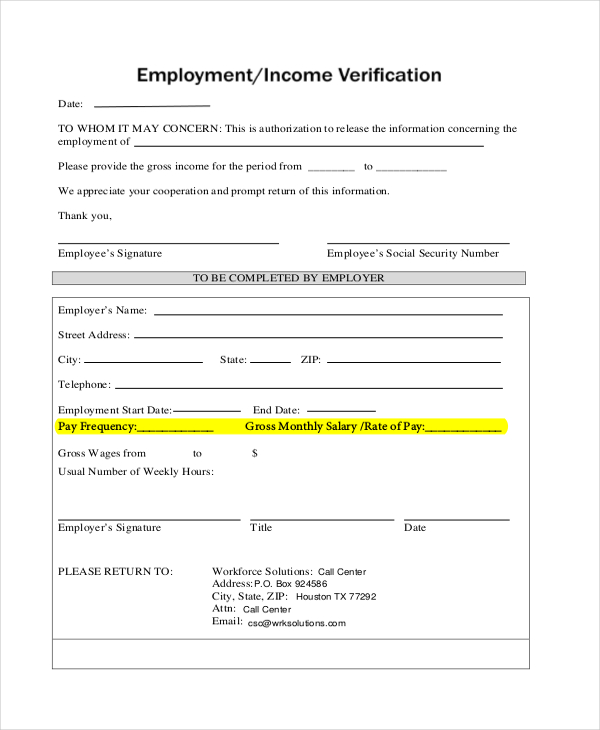 And Employment Verification Form Letter Printable Pdf Download