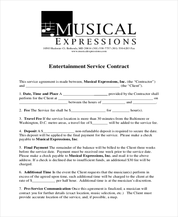 entertainment service contract