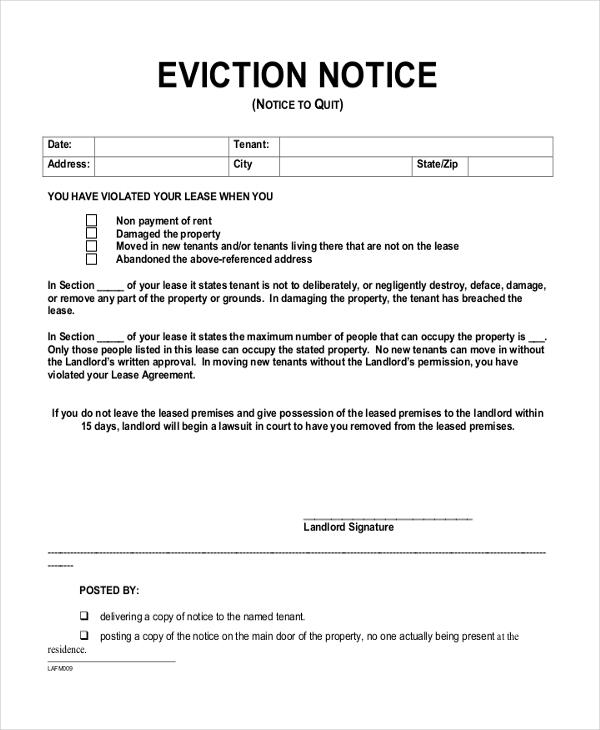 FREE 7+ Sample Eviction Notice Forms in PDF | MS Word