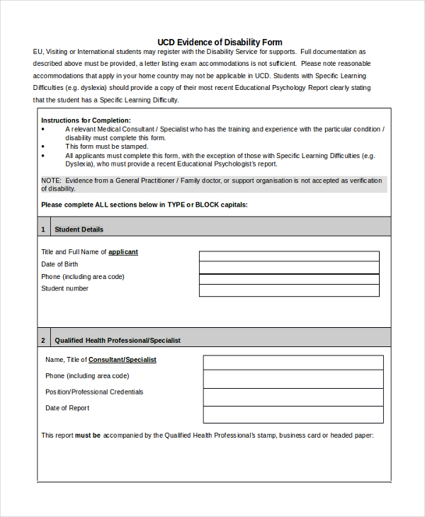 Free 11 Sample Disability Forms In Pdf Ms Word - Form example download