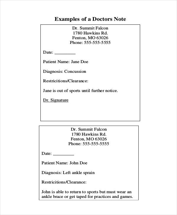 FREE 11+ Doctor Note Samples, PDF, MS Word, Google Docs