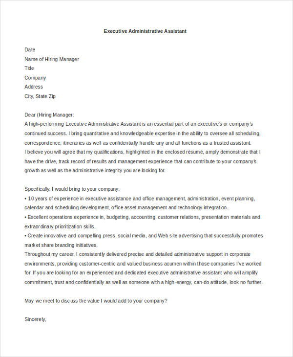 Free 8 Sample Administrative Assistant Cover Letters In Ms Word Pdf