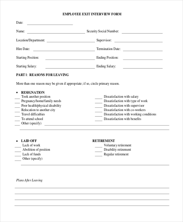 exit interview form for employee