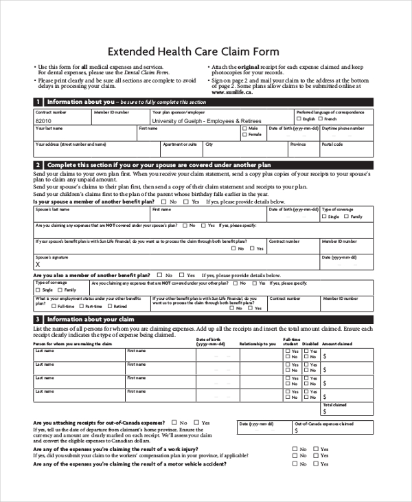 extended health care claim form