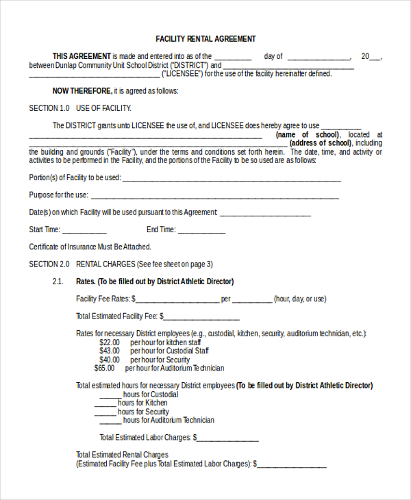 Free Facility Rental Agreement Template