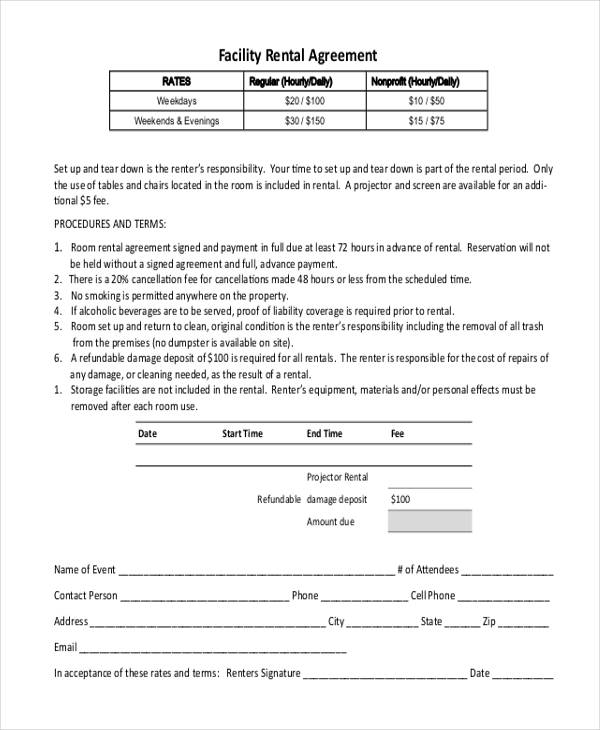 Free Facility Rental Agreement Template