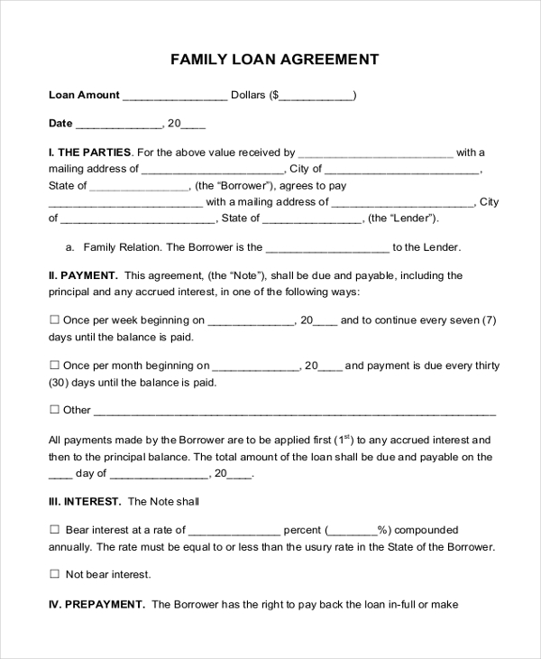 family loan agreement form