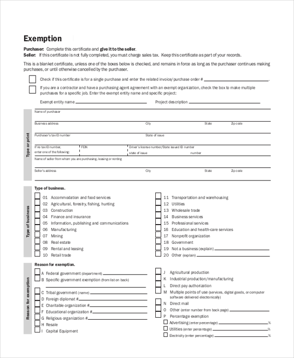 federal sales tax exempt form