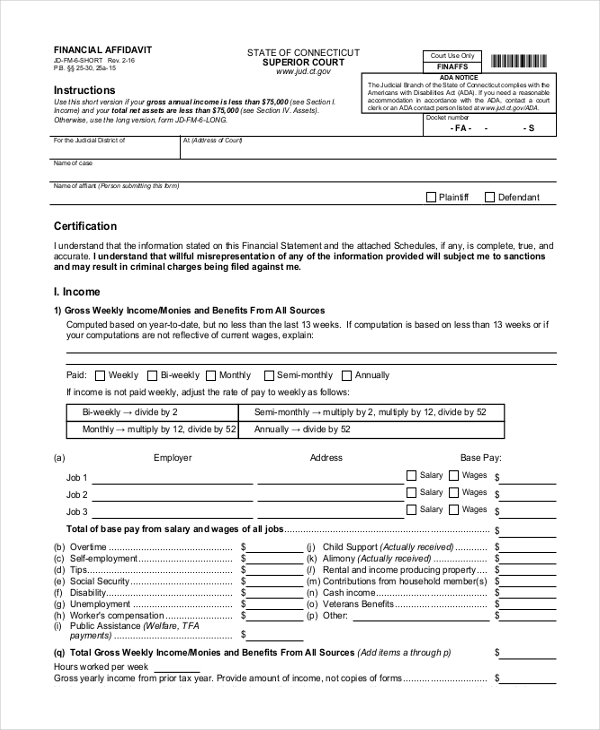 financial affidavit short form1