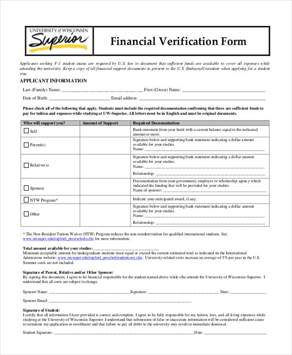 financial verification form