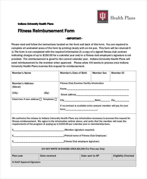 Fitness Reimbursement Form