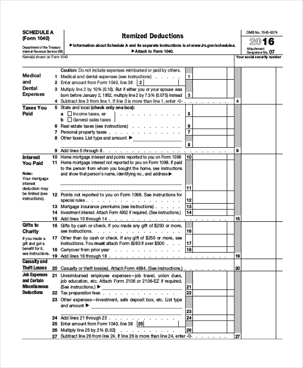 form 1040 schedule a