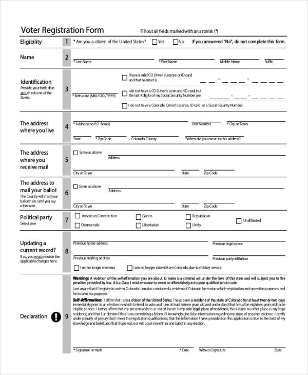 form for voter registration