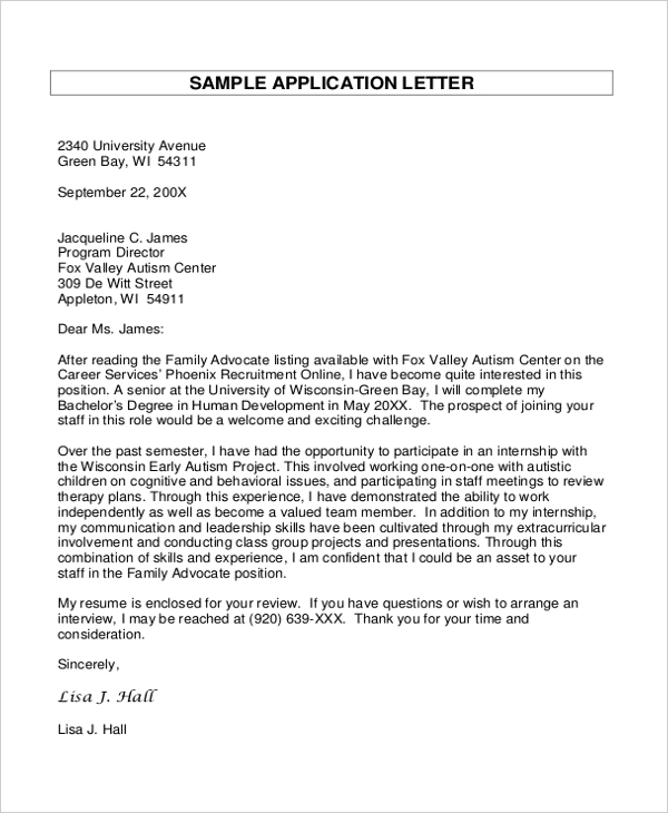 university application letter formal