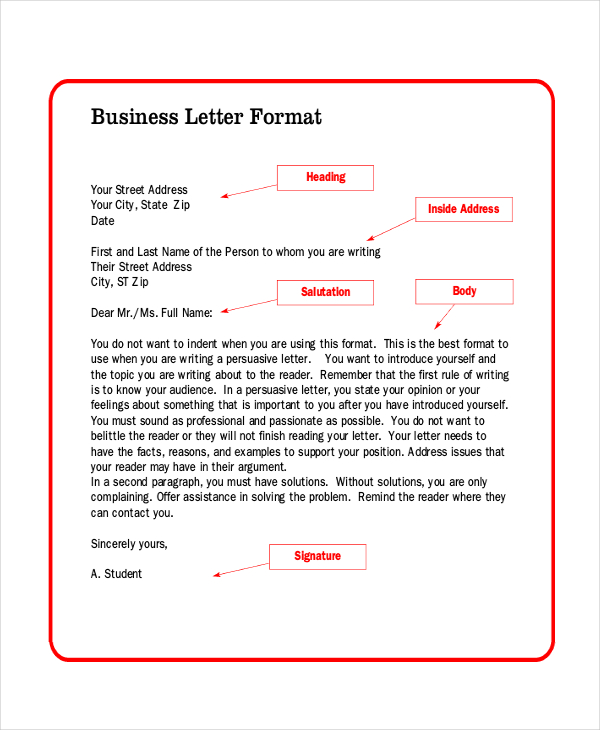 Business Letter Format For Students from images.sampleforms.com