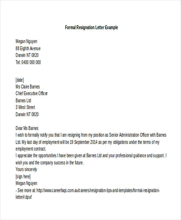 Formal Contoh Resignation Letter Contoh Template Resign Letter Info Riset