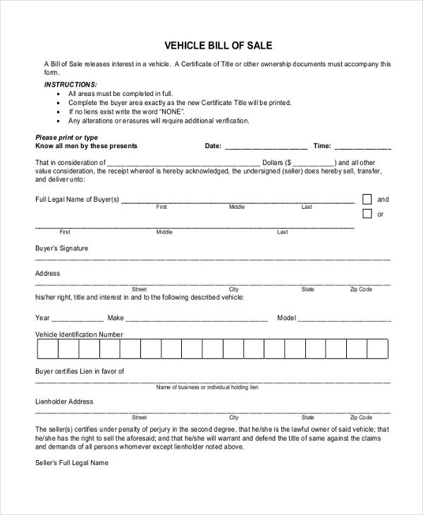 FREE 9+ Sample Bill of Sale Forms in PDF | MS Word