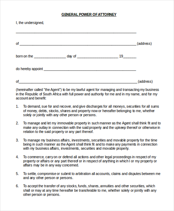 FREE 10 Sample General Power Of Attorney Forms In PDF MS Word