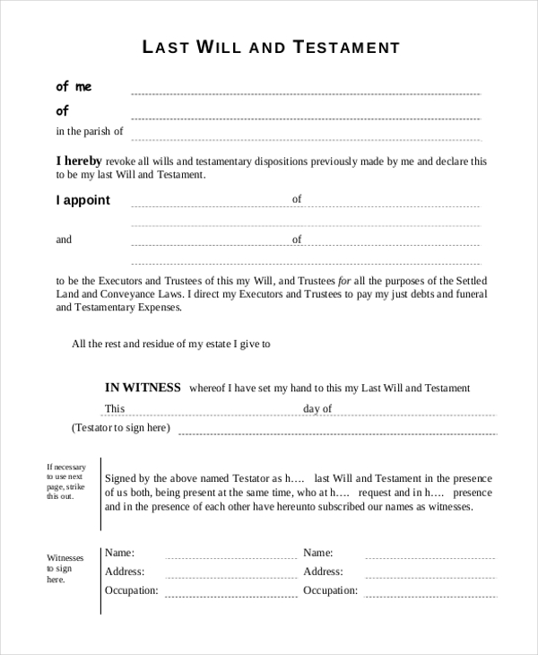 free last will and testament blank form