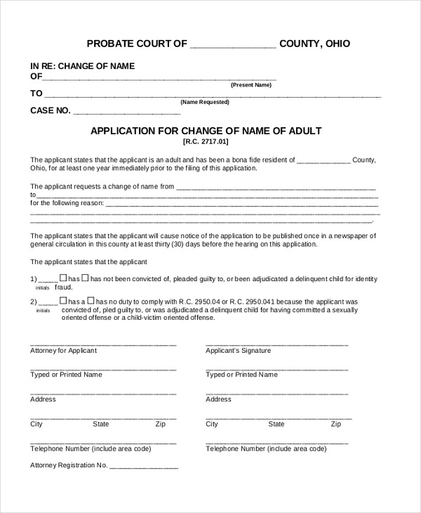 free legal name change form