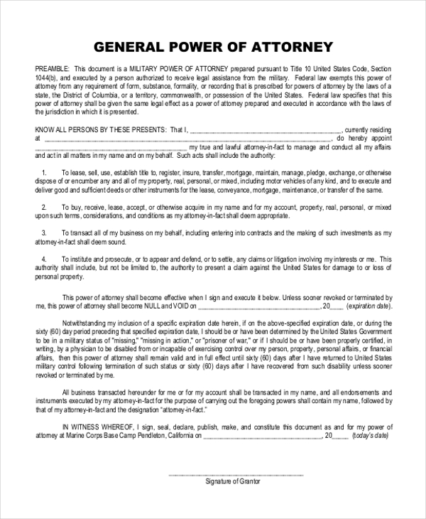 free printable general power of attorney form