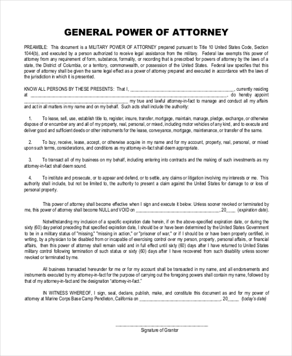 Printable General Power of Attorney Form