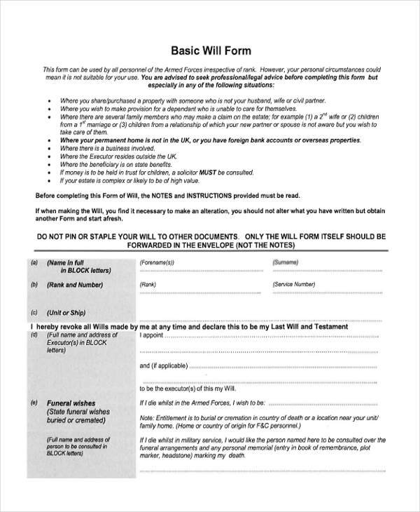 free printable will form