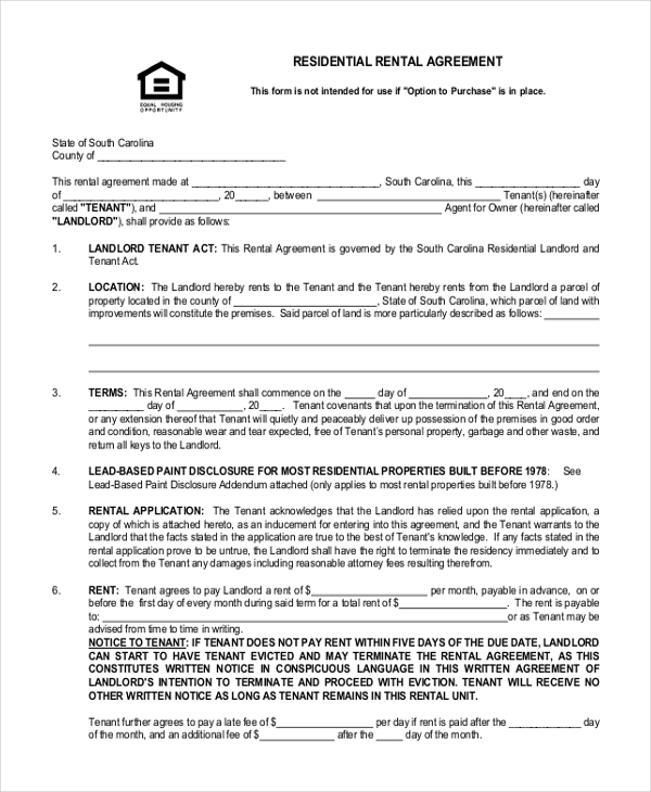 FREE 9 Sample Rental Agreement Forms In PDF MS Word