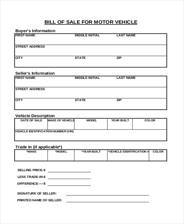 free vehicle bill of sale 