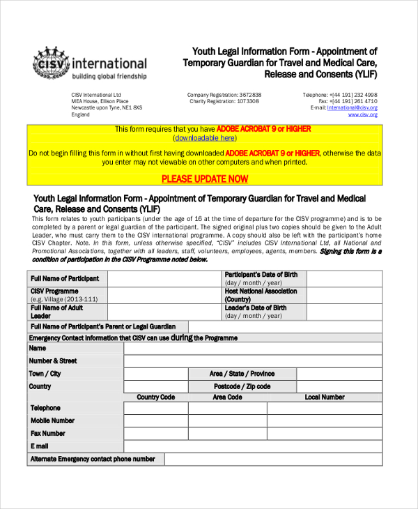 free youth legal form