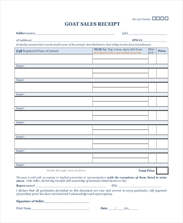 goat sales receipt