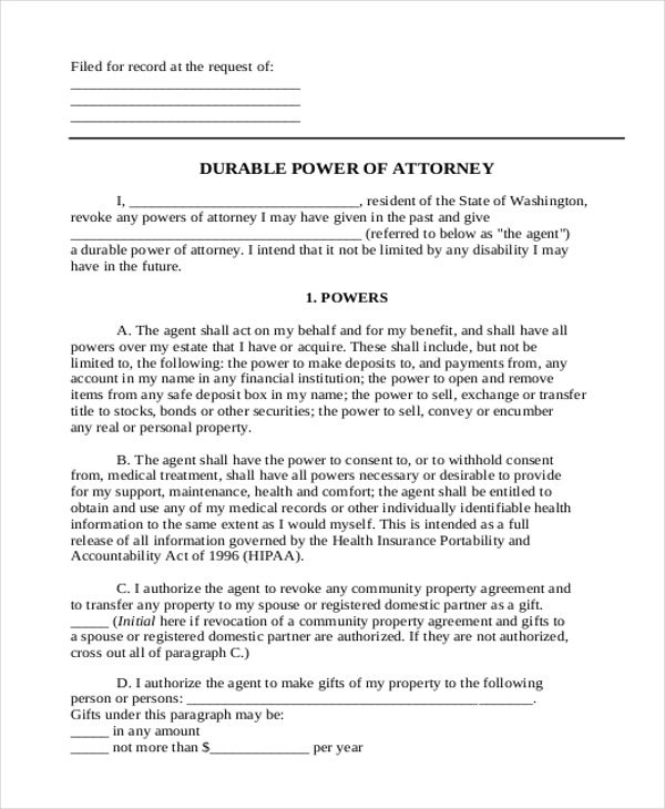 Printable Durable Power Of Attorney Forms 1502